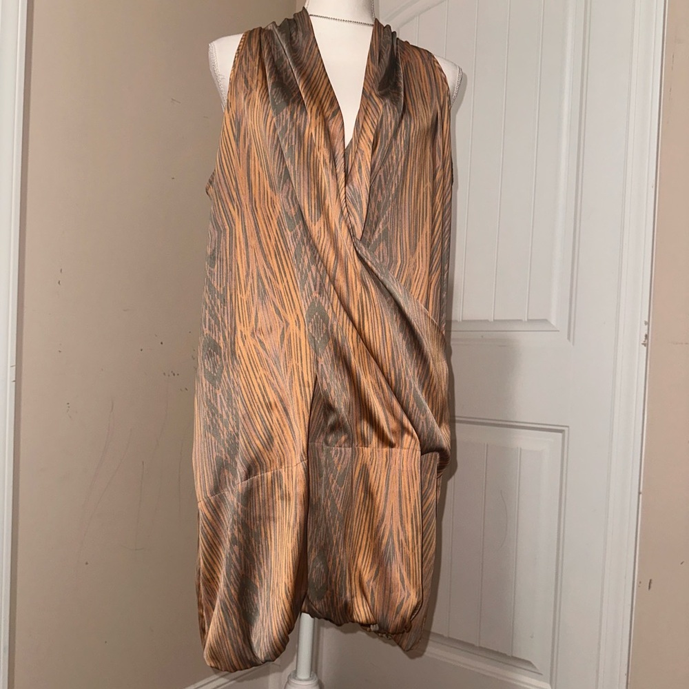 Derek Lam Brown and Gray Sleeveless Draped Dress